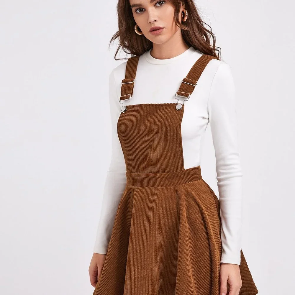Rust Brown Casual womens Solid Rib-knit Overall Dress - Picture 4 of 5